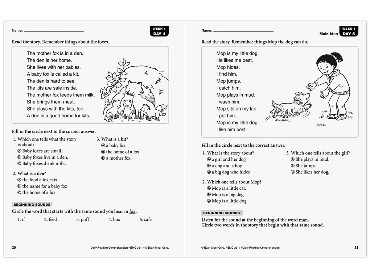 Daily Reading Comprehension Activities Workbook - Gr. 1 - US 5180