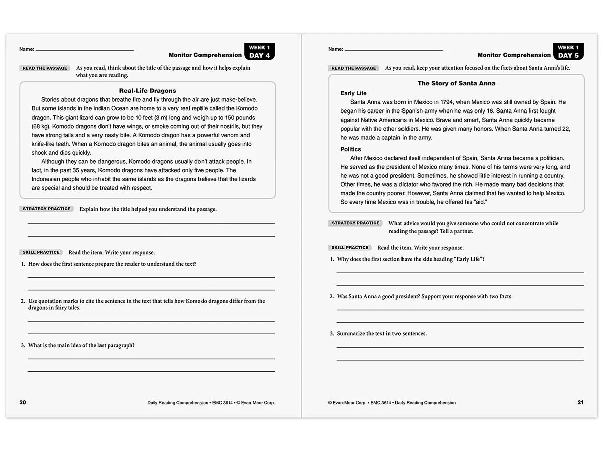 Daily Reading Comprehension Activities Workbook - Gr. 4 - US 9539