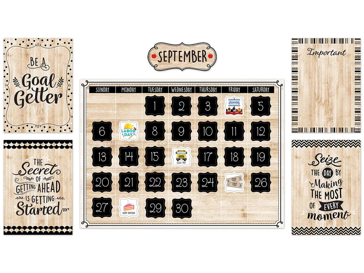 Black, White & Wood Calendar Bulletin Board Set - US 2599