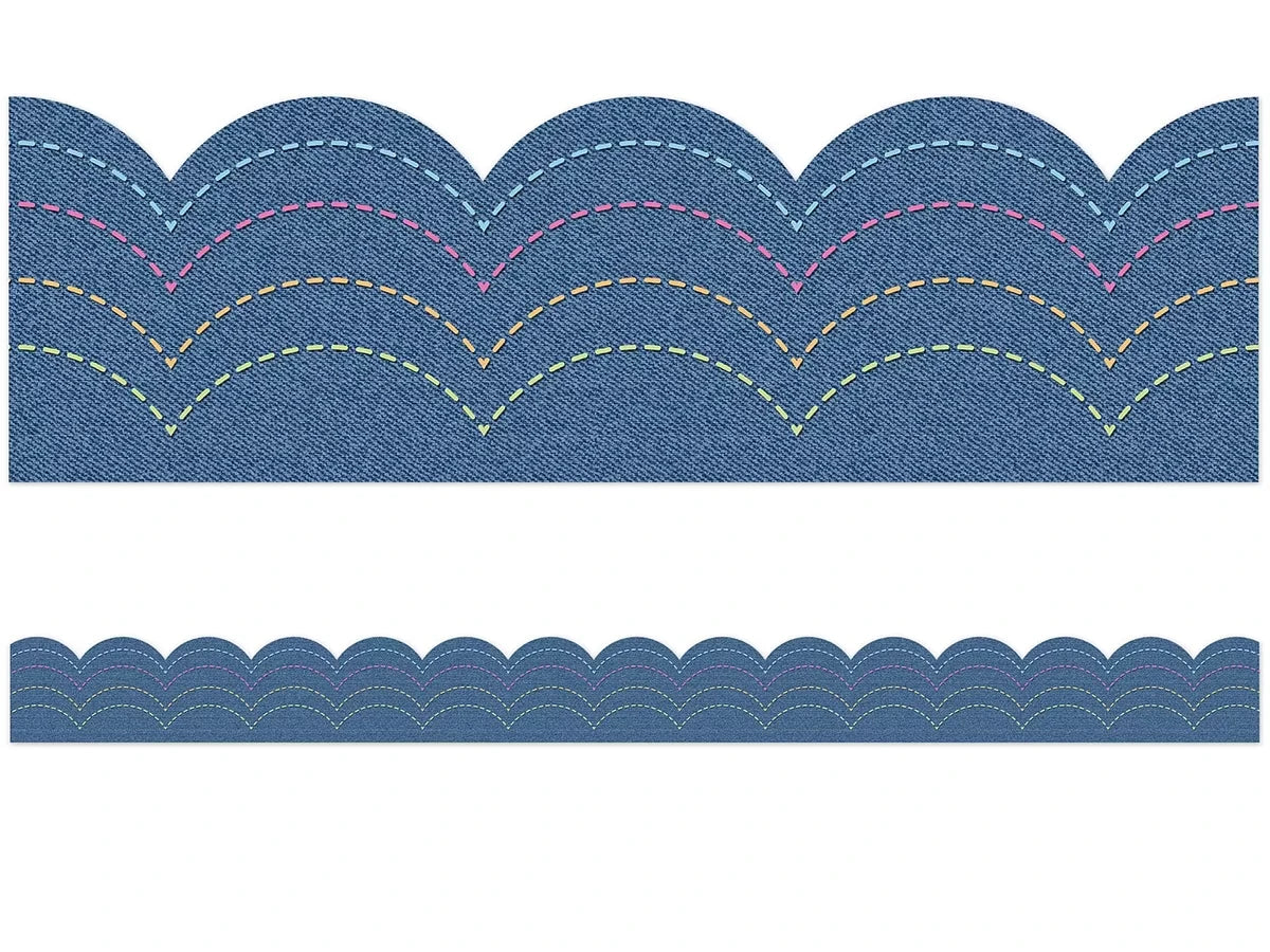 Crafty and Cool Denim Scalloped Waves Border - US 7637