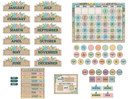 Rustic Bloom Calendar Bulletin Board Set - US 3922
