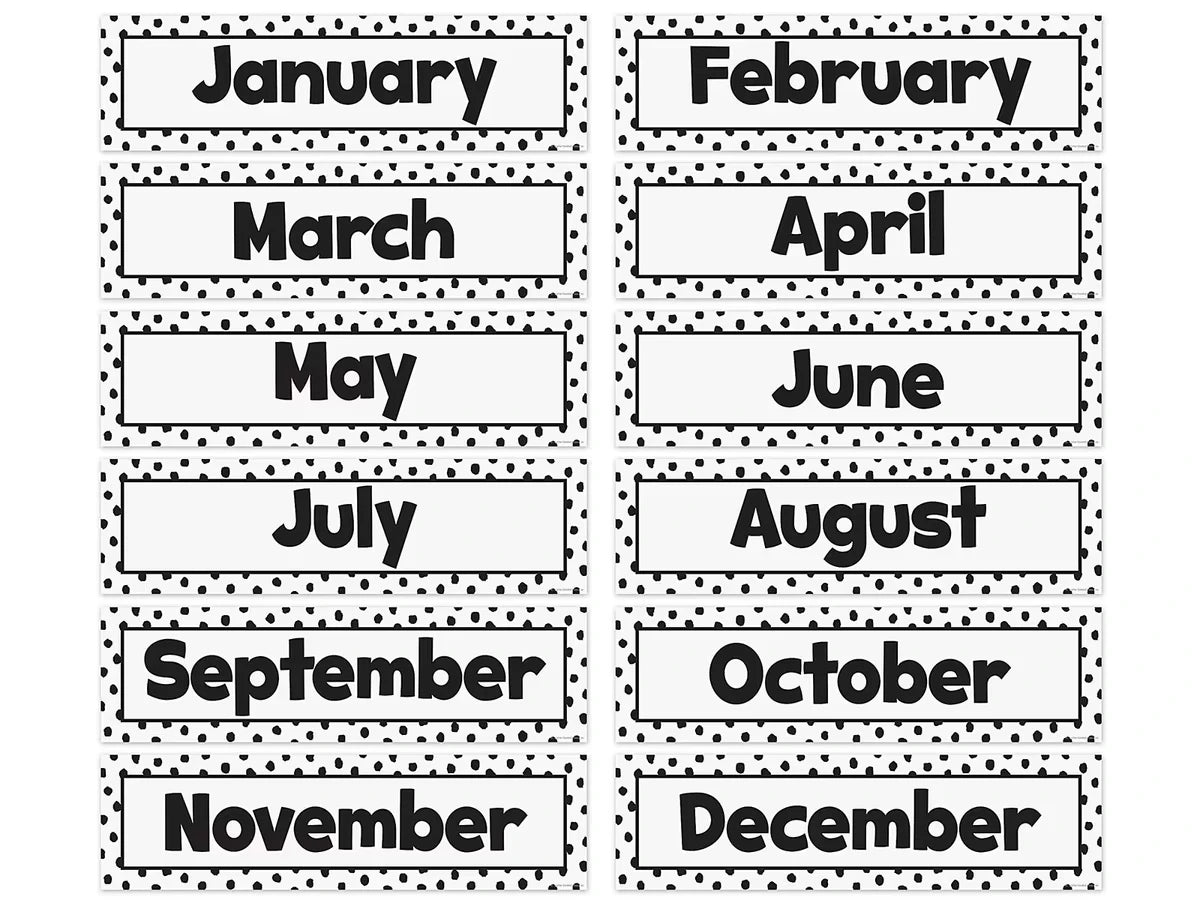 Black Dots on White Months of the Year Bulletin Board Set - US 7186