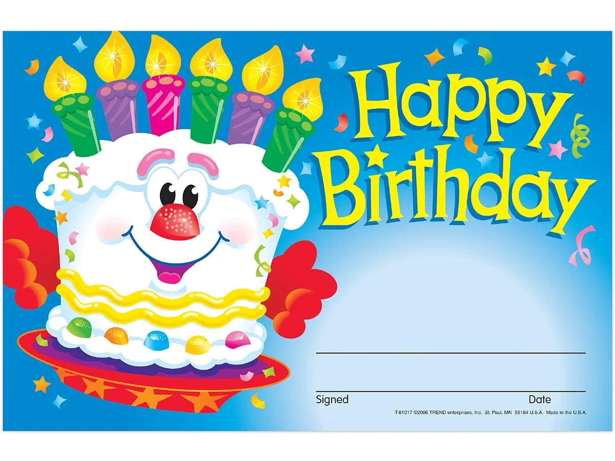 Cheerful Cake Birthday Certificates - US 1192