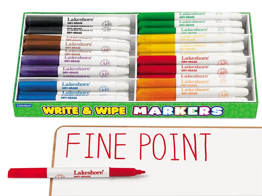 Write & Wipe Thin-Line Markers - Class Pack - US 3422