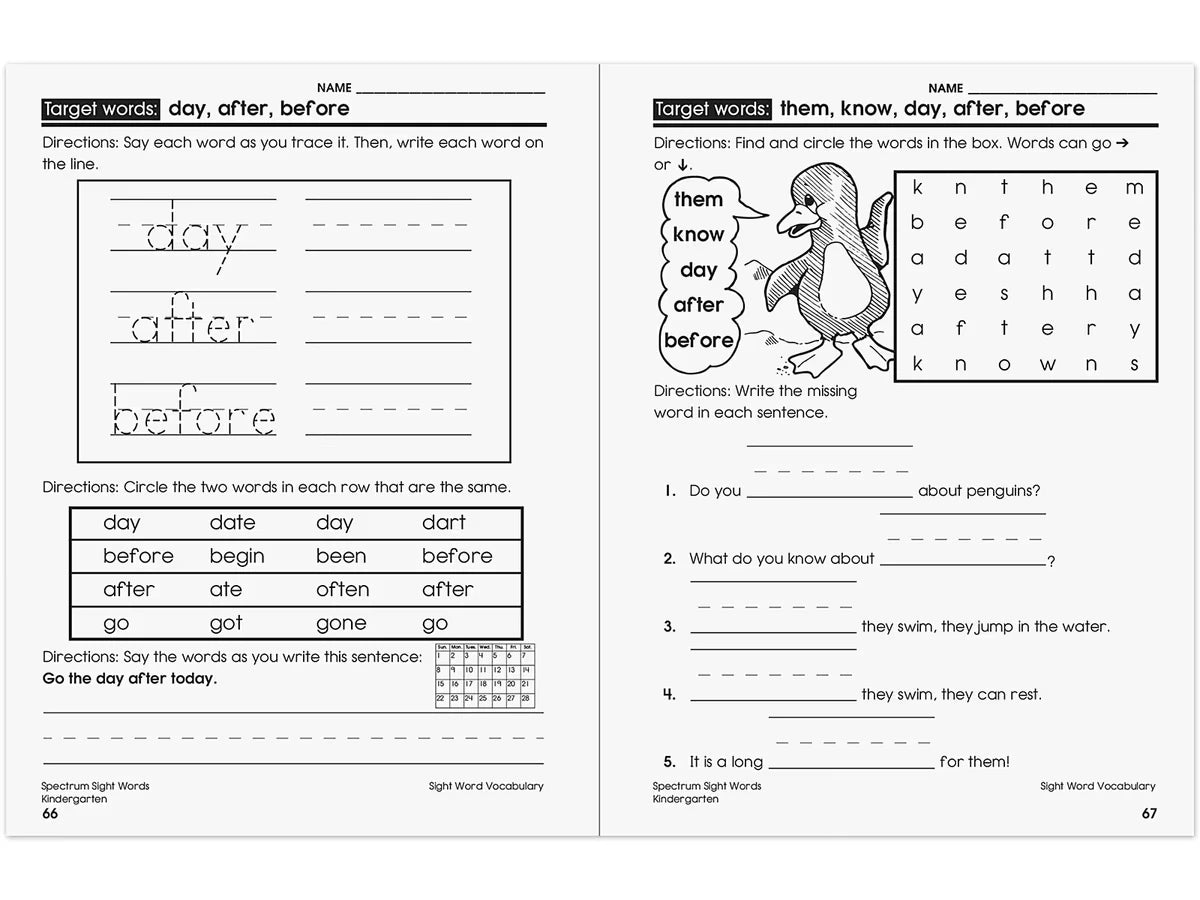 Spectrum® Sight-Words Workbook - Kindergarten - US 5298