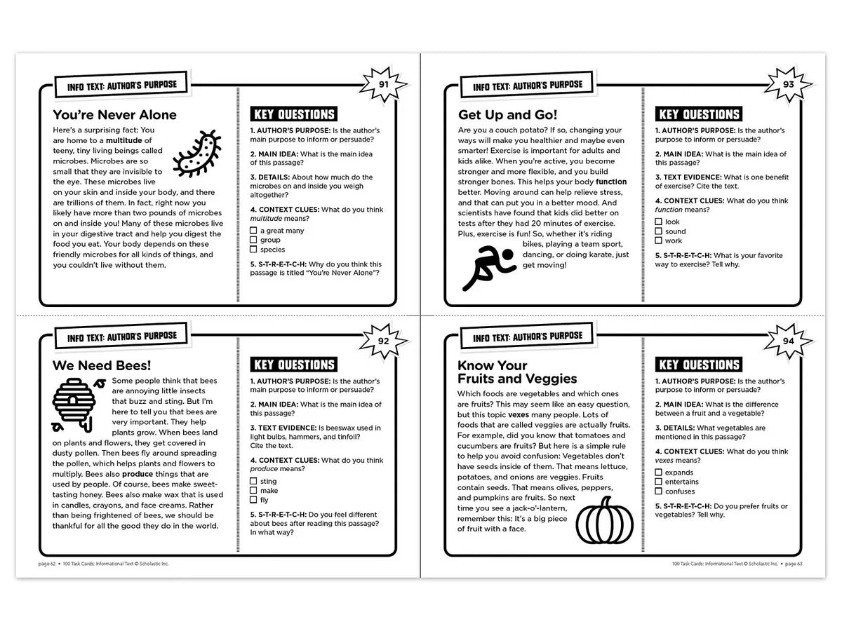 Informational Text 100 Task Cards Workbook - US 6042