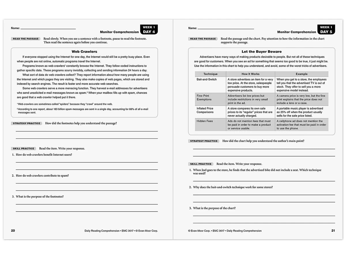 Daily Reading Comprehension Activities Workbook - Gr. 7 - US 2142