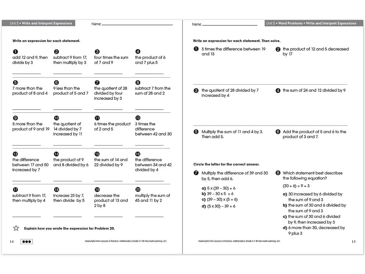 Mathematics Workbook - Gr. 5 - US 3900