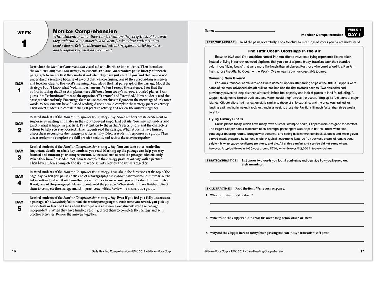 Daily Reading Comprehension Activities Workbook - Gr. 8 - US 1123