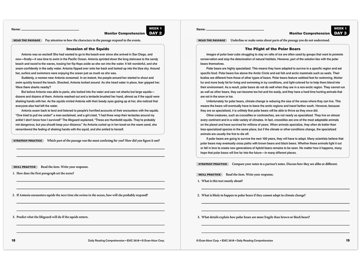 Daily Reading Comprehension Activities Workbook - Gr. 8 - US 1123