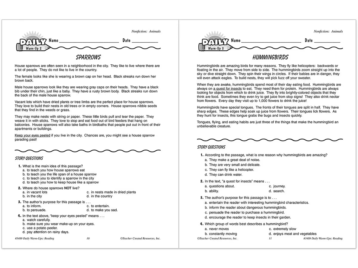 Reading Daily Warm-Ups Workbook - Gr. 3 - US 2348