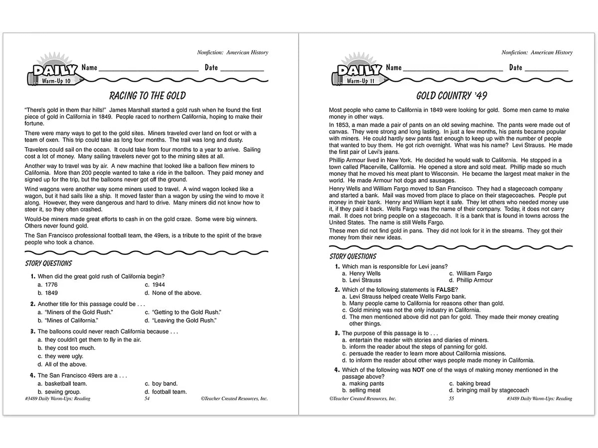 Reading Daily Warm-Ups Workbook - Gr. 3 - US 2348