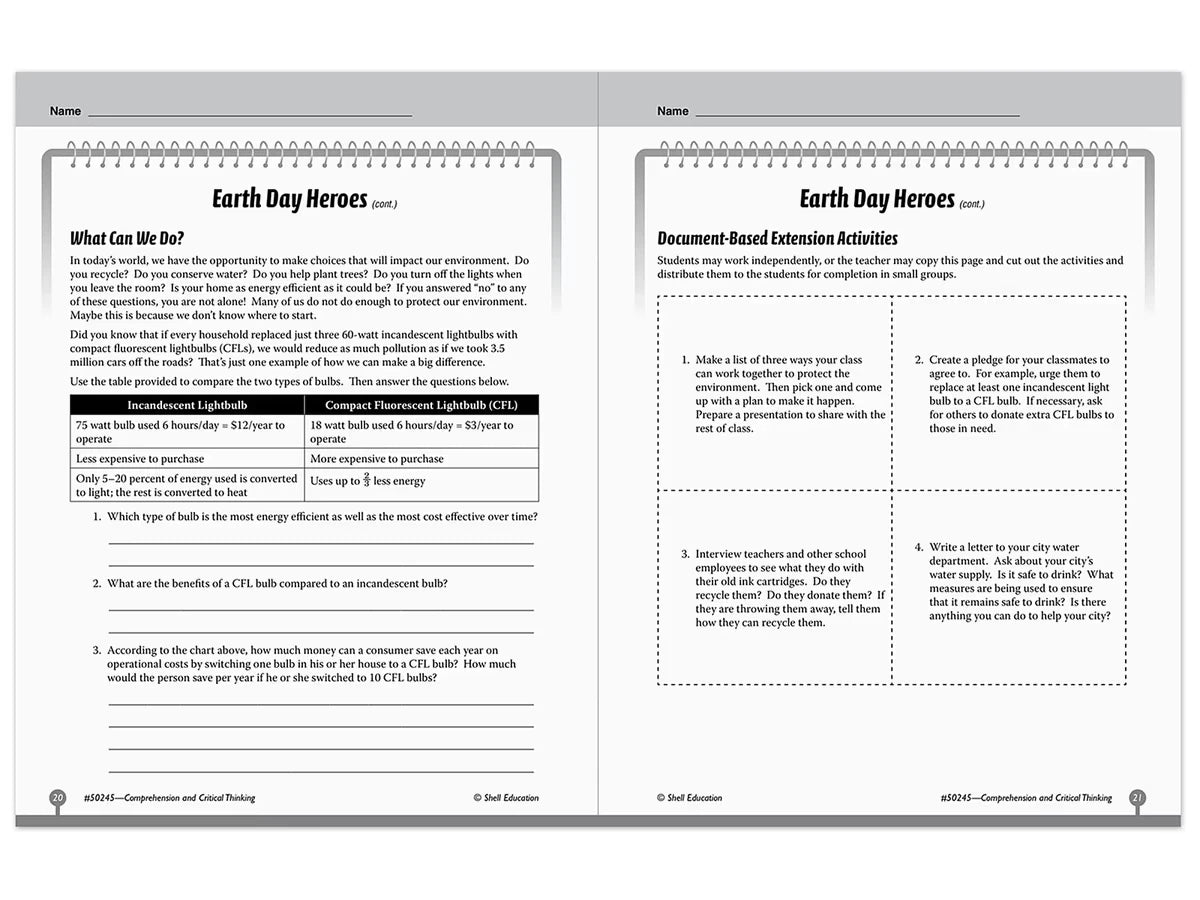 Comprehension and Critical Thinking Workbook - Gr. 5 - US 9354