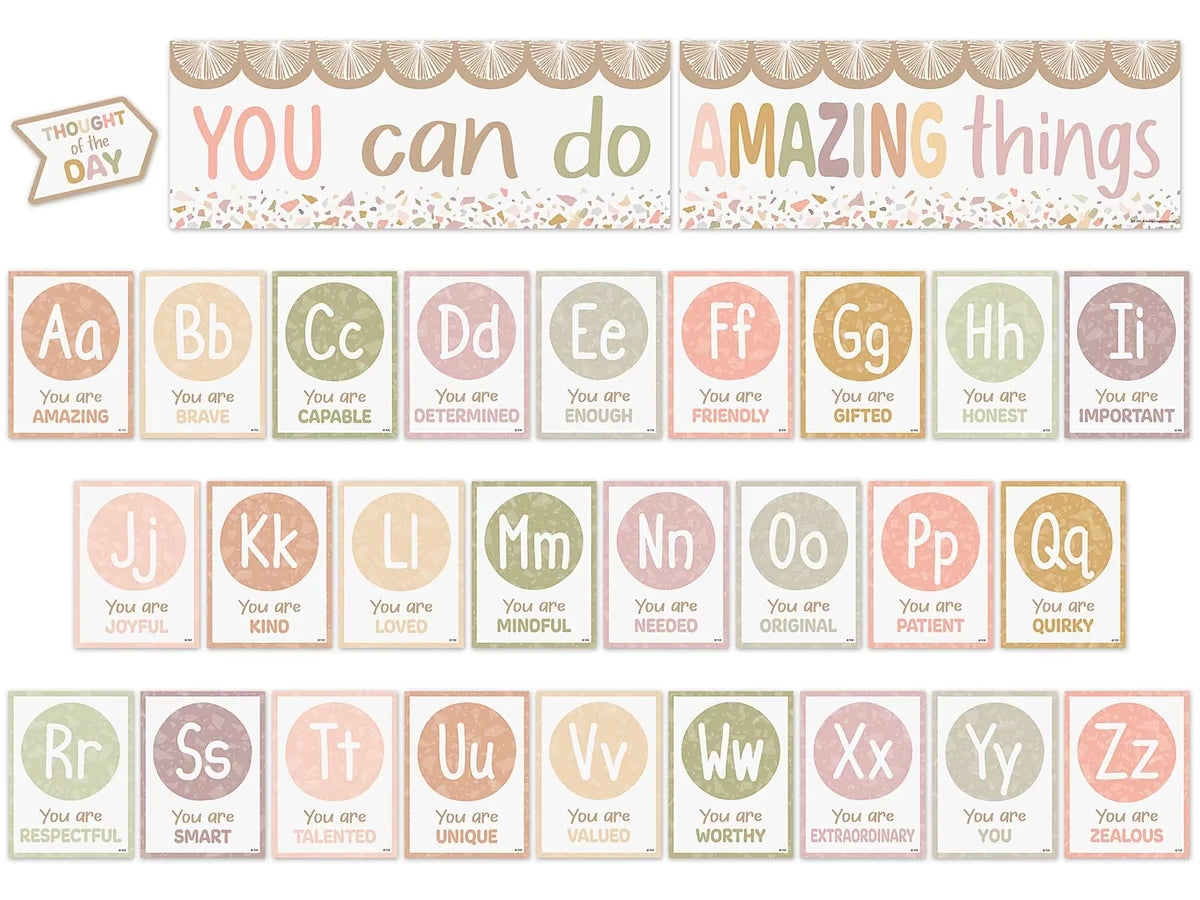 Terrazzo Tones Alphabet Card Affirmations Bulletin Board Set - US 4528