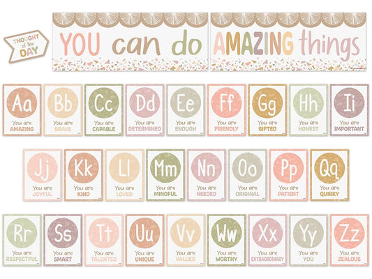 Terrazzo Tones Alphabet Card Affirmations Bulletin Board Set - US 4528