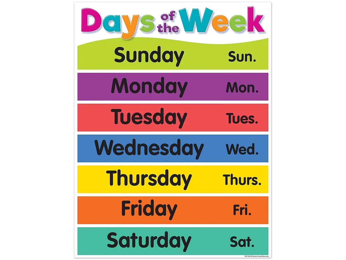 Colorful Days of the Week Poster - US 1640