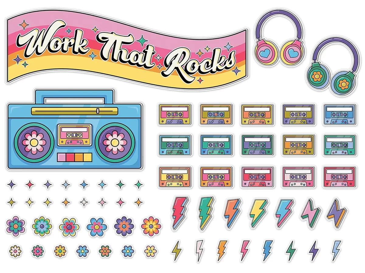 Retro Remix Work That Rocks Motivational Bulletin Board Set - US 8383