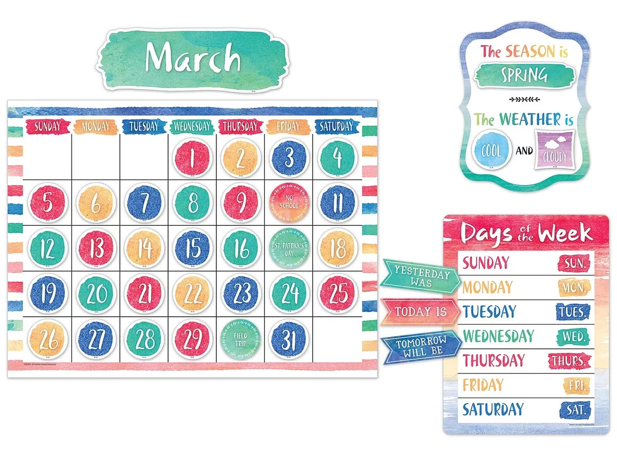 Watercolor Calendar Bulletin Board Set - US 2816