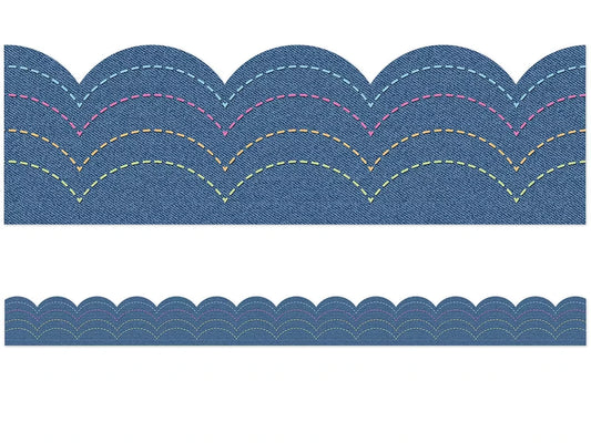 Crafty and Cool Denim Scalloped Waves Border - US 7637