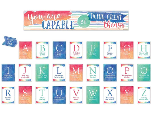 Watercolor Alphabet Card Motivational Bulletin Board Set - US 1833