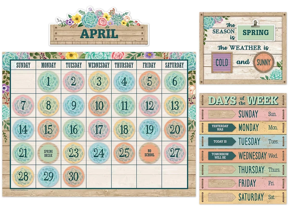 Rustic Bloom Calendar Bulletin Board Set - US 3922