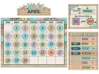 Rustic Bloom Calendar Bulletin Board Set - US 3922