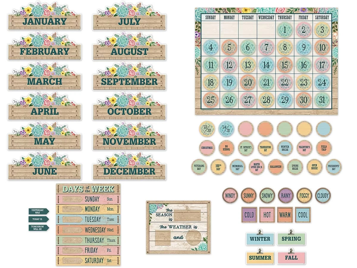 Rustic Bloom Calendar Bulletin Board Set - US 3922