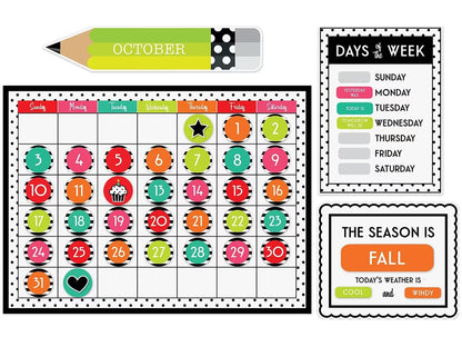 Black, White & Stylish Brights Calendar Bulletin Board Set - US 3550