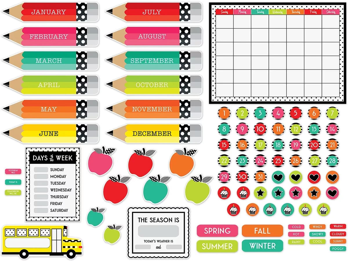 Black, White & Stylish Brights Calendar Bulletin Board Set - US 3550