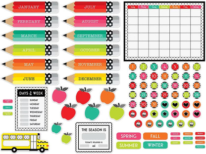 Black, White & Stylish Brights Calendar Bulletin Board Set - US 3550