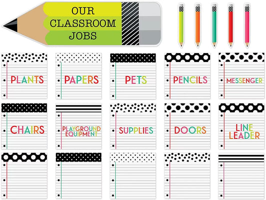 Black, White & Stylish Brights Classroom Jobs Bulletin Board Set - US 7109