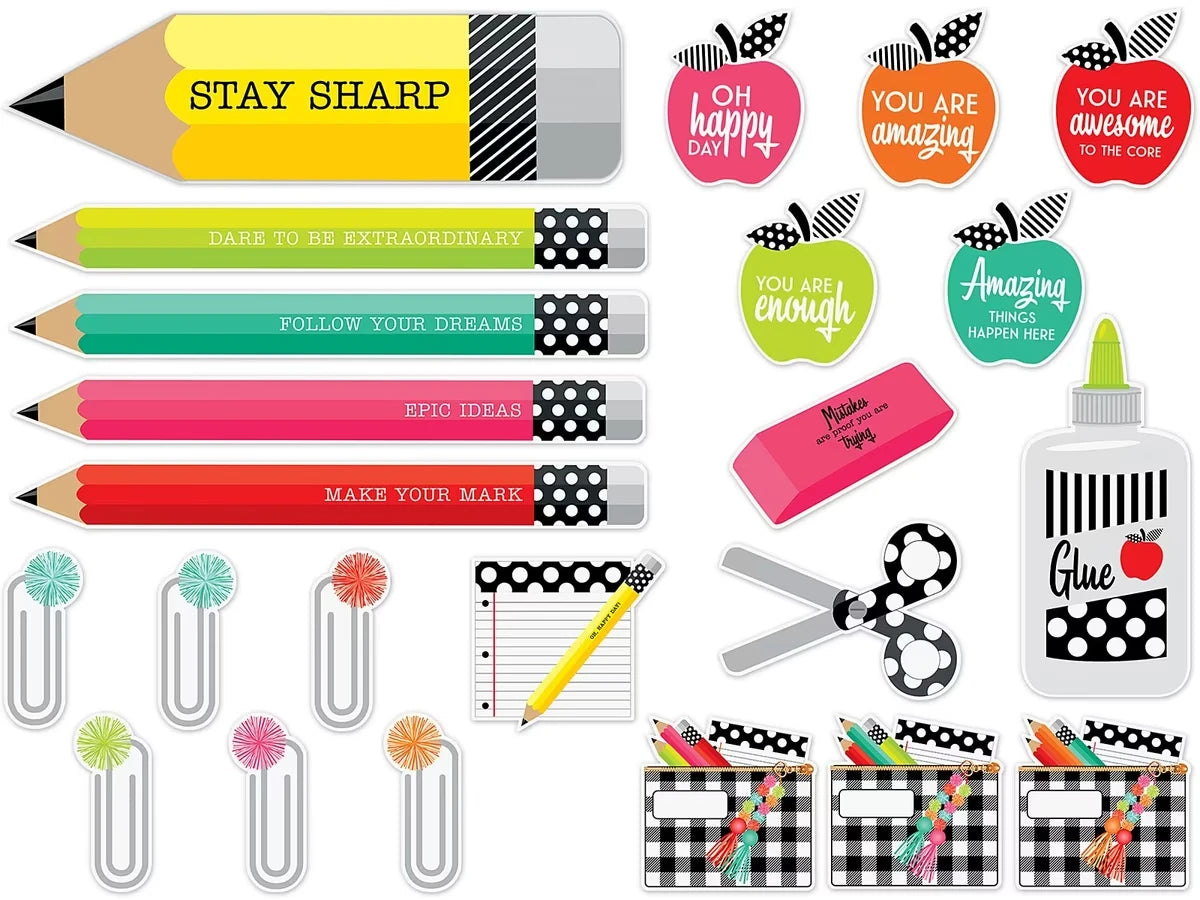 Black, White & Stylish Brights Motivational Bulletin Board Set - US 8512