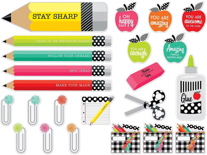Black, White & Stylish Brights Motivational Bulletin Board Set - US 8512