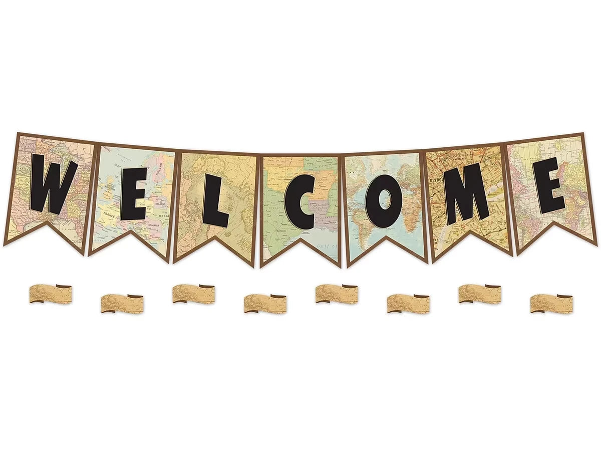 Travel the Map! Welcome Pennant Bulletin Board Set - US 9278