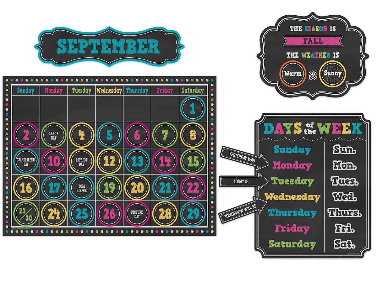 Chalkboard Brights Calendar Bulletin Board Set - US 3155