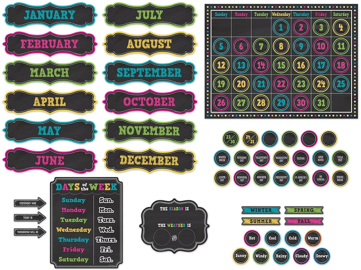 Chalkboard Brights Calendar Bulletin Board Set - US 3155