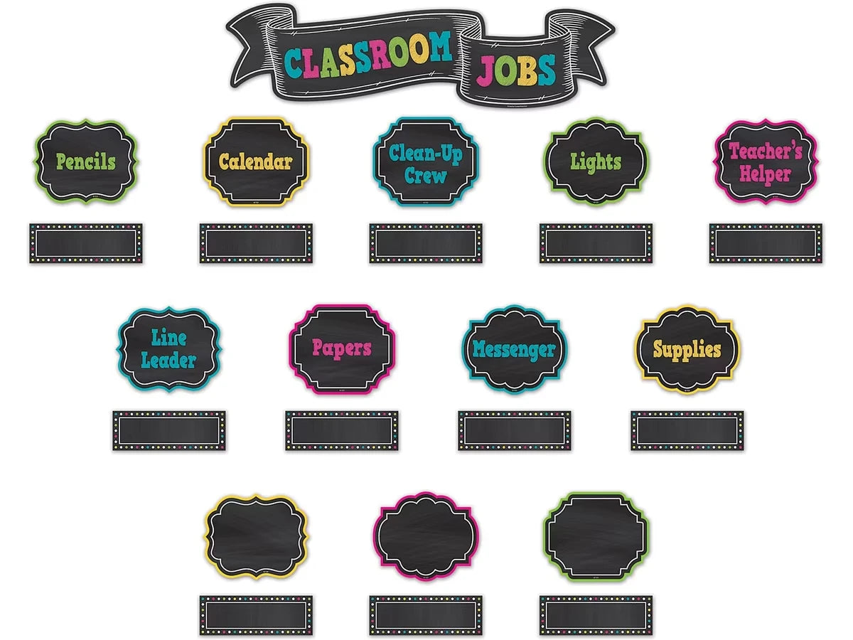 Chalkboard Brights Classroom Jobs Bulletin Board Set - US 2608