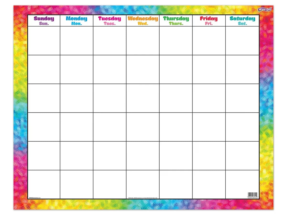 Colorful Brushstroke Write & Wipe Classroom Calendar - US 6314
