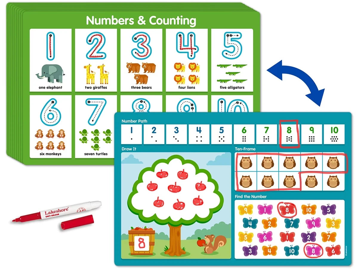 Numbers & Counting Write & Wipe Boards - Set of 10 - US 8888