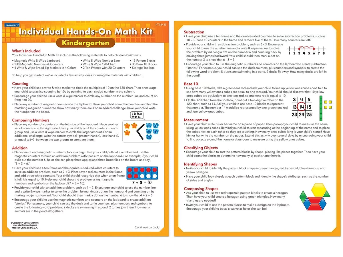 Individual Hands-On Math Kit – Kindergarten - US 6987
