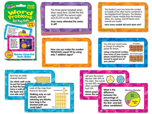 Math Word Problem Flash Cards - Gr. 4-6 - US 1972
