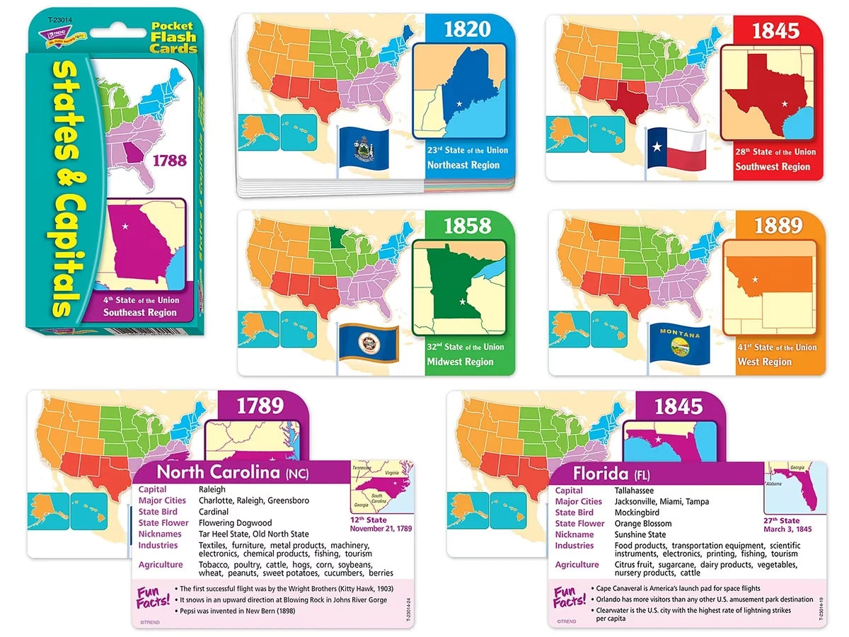 States & Capitals Pocket Flash Cards - US 6633