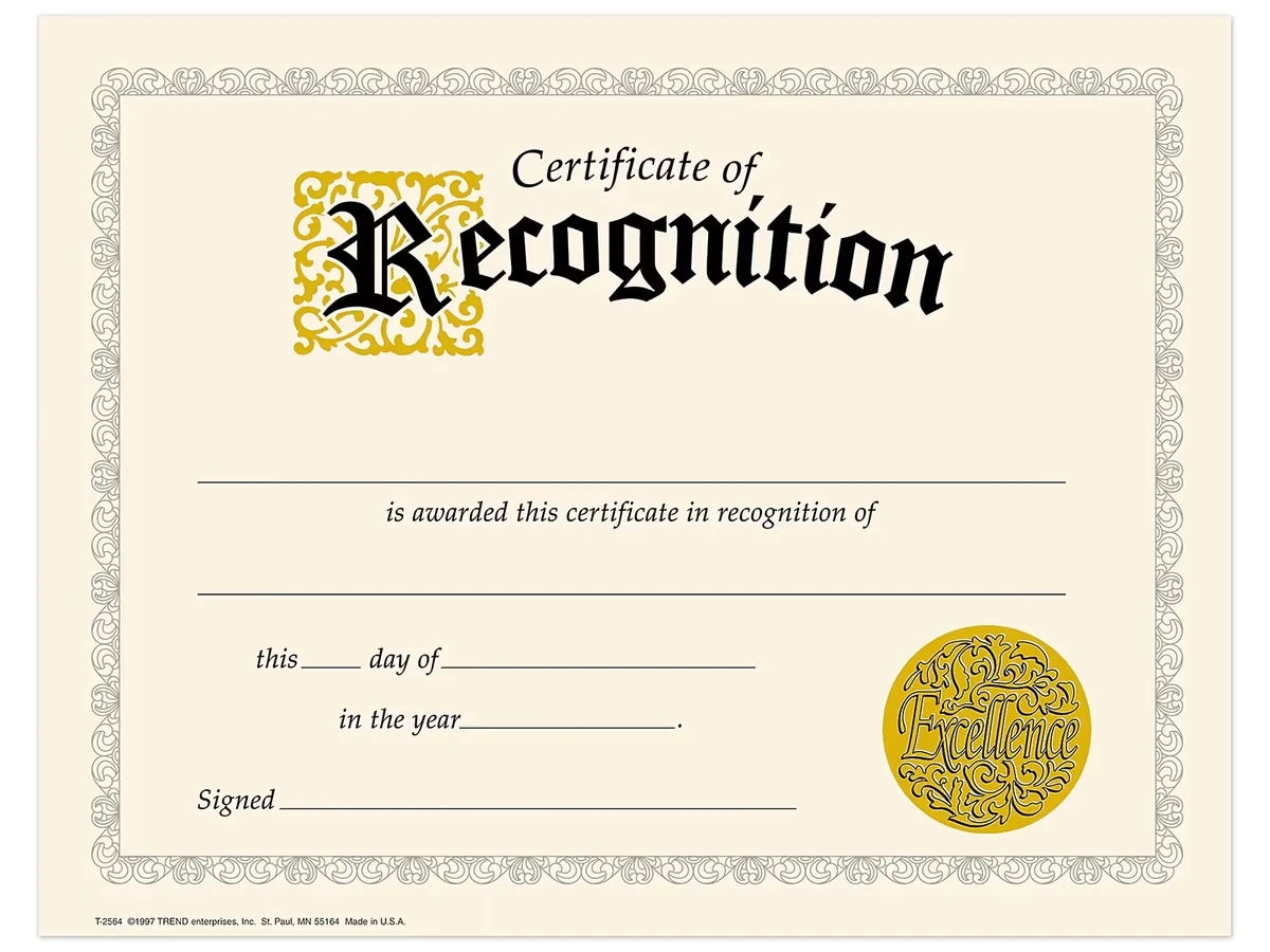 Certificate of Recognition Awards - US 6060