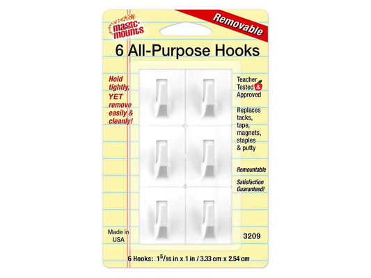 Removable All-Purpose Hooks - Set of 6 - US 4167