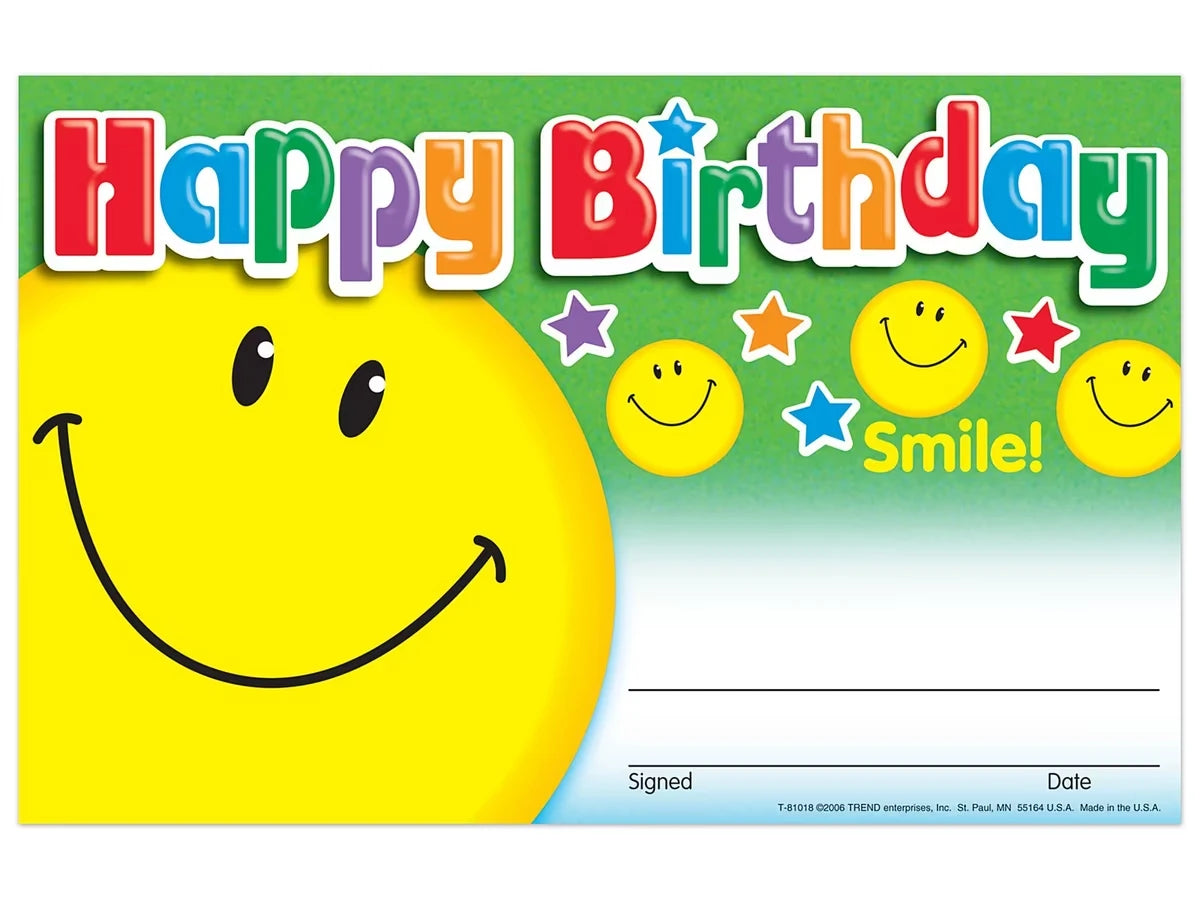 Smile! Birthday Certificates - US 6112