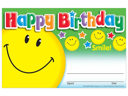 Smile! Birthday Certificates - US 6112