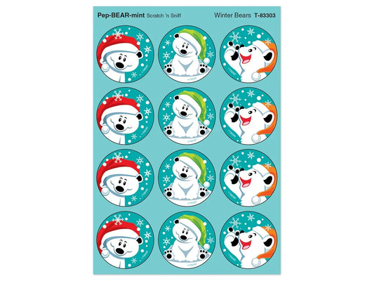 Winter Bears Large Peppermint-Scented Stickers - US 2202