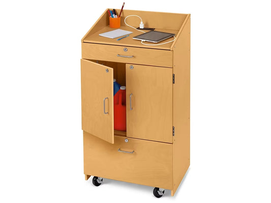 Classic Birch Mobile Locking Teacher Cabinet with Power - US 2817